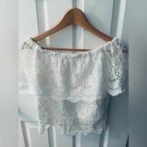 Rachel Gilbert White Lace Off-Shoulder Blouse